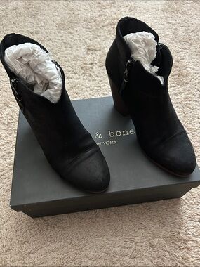Rag & Bone Black Suede Pointed-Toe Ankle Booties
